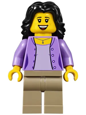 twn290   Minifigure   Mom, Medium Lavender Jacket over Lavender Shirt, Dark Tan Legs, Black Hair