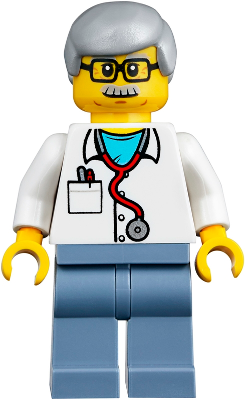 LEGO® Minifigure Veterinarian Dr. Jones with Light Bluish Gray Hair, Glasses, Red Stethoscope and Sand Blue Legs (twn357)
