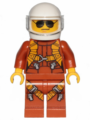 LEGO® Minifigure Pilot - Dark Orange Jumpsuit, Dark Orange Legs with Straps, White Helmet, Trans-Clear Visor, Black and Silver Sunglasses (twn364)