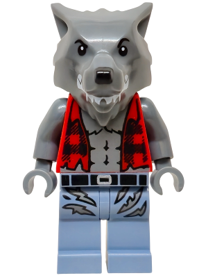 LEGO® Minifigure Werewolf - Torn Red Flannel Shirt, Bare Chest with Fur and Muscles, Sand Blue Legs with Belt and Tears (twn527) - USED